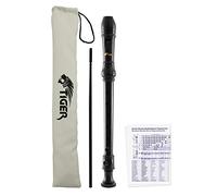 Tiger REC2-BK Descant Recorder - Three Piece School, Beginners Recorder with Bag and Cleaning Rod and Fingering Chart - Black