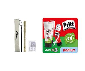 TIGER REC2-WH | Descant Recorder | Three Piece School Beginners Recorder & Pritt Glue Stick, Safe & Child-Friendly Craft Glue for Arts & Crafts Activities, Strong-Hold adhesive(Pack of 3)