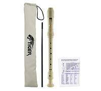 Tiger REC2-WH Descant Recorder - Three Piece School, Beginners Recorder with Bag, Cleaning Rod, and Fingering Chart - White