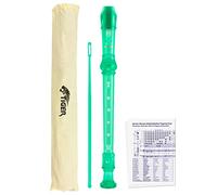 TIGER REC7-GR Descant/Soprano School Recorder with Bag, Cleaning Rod and Fingering Chart, English/Baroque Fingering - Green