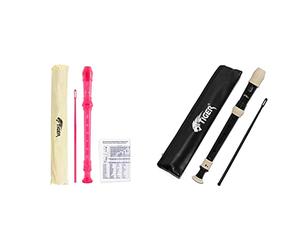 TIGER REC7-PK Descant/Soprano School Recorder with Bag - Pink & TIGER REC4-BK Three-Piece Soprano Descant Recorder - English Baroque Fingering - Black and Ivory