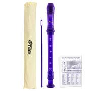 TIGER REC7-PU Descant/Soprano School Recorder with Bag, Cleaning Rod and Fingering Chart, English/Baroque Fingering - Purple