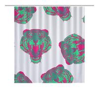 Tiger - Repeat Pattern - Short SkirtOpaque Polyester Shower Curtain, Water-Resistant, Heat-Resistant, 12 C-Shaped Hooks & Stainless Grommets - Shower Curtains, Shower Curtains for Bathroom, Bathroom S