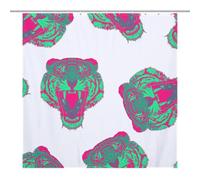 Tiger - Repeat Pattern - Short SkirtOpaque Polyester Shower Curtain, Water-Resistant, Heat-Resistant, 12 C-Shaped Hooks & Stainless Grommets - Shower Curtains, Shower Curtains for Bathroom, Bathroom S
