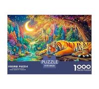 Tiger Rests by A Moonlit Waterfall 1000-Piece Jigsaw Puzzle Tiger Brain Training Game for Adults & Kids 38x26cm/1000pcs