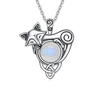 TIGER RIDER Celtic Fox Pendant Necklace/Urn Necklace for Ashes Vintage Animal Moonstone Fox Jewelry For Women Gift, Sterling Silver, Cubic Zirconia