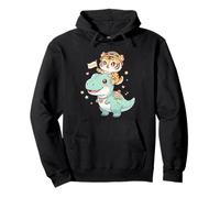 Tiger Riding T-Rex Dinosaur Cute Graphic Pullover Hoodie