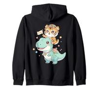 Tiger Riding T-Rex Dinosaur Cute Graphic Zip Hoodie