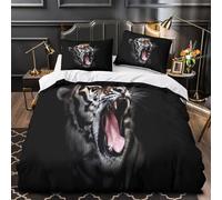 Tiger Roar 3D Print 3-Piece Quilt Cover Wild Animal Art Bed Cover Set Plush Microfiber Concealed Zipper Non-Allergenic Dust Mite Resist for Teens Single（140x200cm）