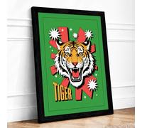 Tiger Roar Geometric Framed Wall Art Print A3 Black