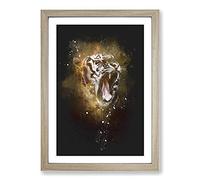 Tiger Roar Paint Splash Framed Print | A2 Oak Framed Wall Art | Ready to Hang | Modern Animal Picture | Living Room Bedroom Lounge Office