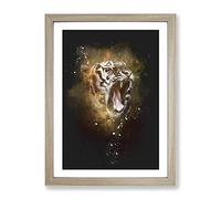 Tiger Roar Paint Splash Modern Framed Print | A2 Oak Framed Wall Art | Ready to Hang | Modern Animal Picture | Living Room Bedroom Lounge Office