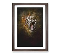 Tiger Roar Painting Framed Print | A2 Walnut Framed Wall Art | Ready to Hang | Modern Animal Picture | Living Room Bedroom Lounge Office
