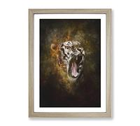 Tiger Roar Painting Modern Framed Print | A4 Oak Framed Wall Art | Ready to Hang | Modern Animal Picture | Living Room Bedroom Lounge Office