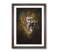 Tiger Roar Painting Modern Framed Print | A4 Walnut Framed Wall Art | Ready to Hang | Modern Animal Picture | Living Room Bedroom Lounge Office