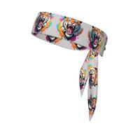Tiger Roar Printed Sports Headband, Double-Sided with Ties, Versatile for Jogging, Cycling, or Exercising.