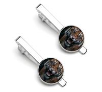 Tiger Roaring Silver Tie Clip Long Styles Necktie Clip Tie Bar for Business Wedding Graduation