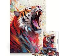 Tiger Roars in Colorful Palette Hard Jigsaw Puzzle for Adults 1000 Pieces Boost Recall Calm Escape Tight Edge 38x26cm