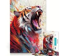 Tiger Roars in Colorful Palette Hard Jigsaw Puzzle for Adults 1000 Pieces Boost Recall Calm Escape Tight Edge 38x26cm