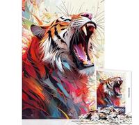 Tiger Roars in Colorful Palette Jigsaw for Adults1000 Pieces Strengthen Mind Clarity And Sharpness Calm Serene Leisure Activity (38x52cm)