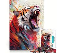 Tiger Roars in Colorful Palette Jigsaw Puzzles for Adults 1000 Piece Smart Reason Toy Family Bond Smooth Edge Art Display 50x75cm