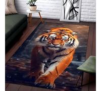 Tiger Rug for Living Room,100x150cm,Animal Theme Snowflake Woodland Black Background Tiger Pattern Area Rugs, With Non-Slip Backing, kids Pet Friendly Rugs for Living Room Bedroom Dining Room Kitchen