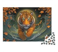 Tiger Running in Water Jigsaw Puzzles Puzzle for Adults Kids. 1000 Pieces Whimsical Challenge Toy Educational Games Home Decoration for Educational Games Gifts 38x26cm/1000pcs