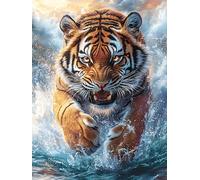 Tiger Running Through Water 300 Pc DIY Jigsaw Puzzle Wildlife Pet Puzzles for Adults Teens Hard Challenging Team Building Stress Reducing Autumn Gift 300 PCS