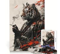 Tiger Samurai Calligraphy Jigsaw Puzzles 1000 Pieces for Teenagers Mental Toy Anxiety Relief Premium Cut Elegant Gift 38x52cm