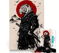 Tiger Samurai with Katana And Red Sun 1000 Pieces Jigsaw Puzzles for Adults Smart Game Stress Release Pattern Assembly Xmas Surprise 50x75cm