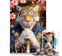 Tiger Samurai with Katana Hard Jigsaw Puzzle for Adults 1000 Pieces Recall Upgrade Gentle Relax Clear Cut Unique Gift 50x75cm