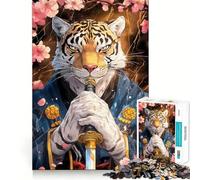 Tiger Samurai with Katana Jigsaw Puzzles 1000 Pieces for Teenagers Thought Toy Shared Fun Precise Edge Santa Wish Item 38x52cm