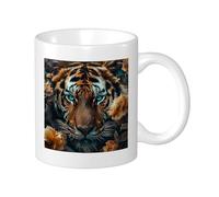 Tiger Set of 1 Mug Printed Wild Animals Artistic Flowers Beautiful Leaves Plants Orange Black Ceramic Reusable Decorative Office Apartment Bedroom Flat Bottom Hot Drinks Cups 325
