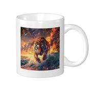 Tiger Set Of 1 Printing Mug Animals Artistic Waves Nature Banana Tree Volcano Mountain Plant orange Ceramic Tea Steeping Light Weight Pantry Apaartment Bedroom Flat Bottom Coffee Mug 11 Ounce
