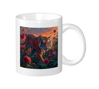 Tiger Set Of 1 Printing Mug Animals Flower Botanical Scenery Nature Artistic Leaves Cottage orange red green Ceramic Tea Steeping Light Weight Apaartment Bedroom Flat Bottom Coffee Mug 11 Ounce