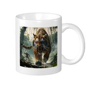 Tiger Set Of 1 Printing Mug Nature Woodland Tree River Landscape People Botanical Animals orange green Ceramic Decorative Light Weight Outdoor School Camping Bedroom Flat Bottom Tea Cups 11 Ounce