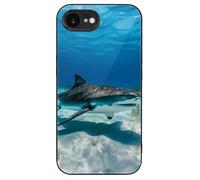Tiger Shark Ocean Printed Phone Case Cute Slim Glass Cellphone Protective Cover Unisex Compatible with iPhone 16/16 Plus/16 Pro/16 Pro Max/16 E
