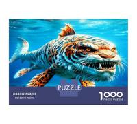 Tiger Shark Sea 1000 Piece Classic Jigsaw Puzzle Mythical Beast Puzzle for Adults Thick Cardboard Impossible Hard Challenging Decompression Wall Decor Relaxation Creativity 52x38cm/1000pcs
