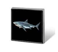Tiger Shark Square Shape Brooches Pins Lightweight Metal Lapel Pin Memorial Badges Jewelry Gift