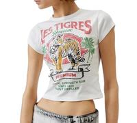 Tiger Shirt for Women Wild Animal Cute Tiger Graphic Baby Tee T-Shirt Teen Girl Crop Tops Aesthetic Grunge Tees (Tiger White B, L)
