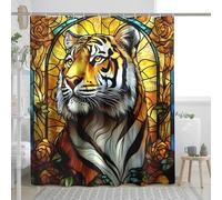 Tiger Shower Curtain, Colorful Stained Glass Style Tiger Art Shower Curtain for Bathroom Decor, Modern Summer Wildlife Inspired Waterproof Fabric Shower Curtain Set with Hooks 62x72 Inch