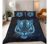 Tiger Single Duvet Cover Set, Abstract Animal Tiger Kid's Duvet Cover 150x200cm, Beddding Sets Microfiber 3 Piece Comforter Covers Set with Zipper Closure with 2 Pillowcase