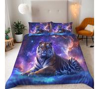Tiger Single Duvet Cover Set, Abstract Nebula Wolf Pattern Duvet Cover 155x220cm Bedding Set 3 Piece Soft Microfiber Quilt Covers Sets with Zipper Closure with 2 Pillowcase