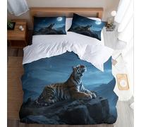 Tiger single duvet cover set Animals bedding, Zipper Quilt Cover Set 135x200cm, Brushed Microfibre Ultra-Soft & Breathable, Includes Matching Pillowcase 50x75cm