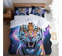 Tiger single duvet cover set Wild Animals bedding, Zipper Quilt Cover Set 135x200cm, Brushed Microfibre Ultra-Soft & Breathable, Includes Matching Pillowcase 50x75cm