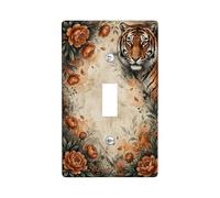 Tiger Single Light Switch Cover Plate, Naturalistic Botanical Peony Leaves None Orange Plastic Standard Size Toggle Light Switch Cover for Home Living Room New Apartment Decor (Single)