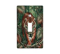 Tiger Single Light Switch Cover Plate, Tropical Nature Leaves Jungle Summer Green Plastic Standard Size Toggle Light Switch Cover for Home Living Room New Apartment Decor (Single)