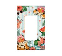 Tiger Single Rocker Light Switch Cover, Tropical Fun Watermelon Hibiscus Summer Peach Plastic Standard Size Accents Wall Switch Plates for Home Living Room Bedroom Bathroom Decor