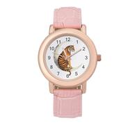 Tiger Sitting On Moon Women's Wrist Watch Fashion Alloy Quartz Watch with Strap Easy to Read