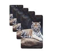 Tiger sitting on rock animal Car Air Fresheners Cards Set of 4 Pieces Personalized Car Fresheners Gifts for Men Women Auto Aromatherapy Tablets Hanging Scented Cards for Wardrobe Bathroom